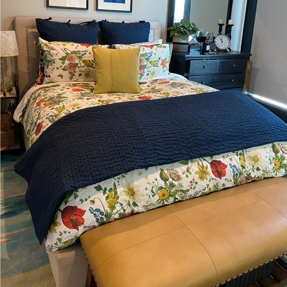 2 Pottery Barn Navy Quilted euro sham covers  with Side Ties - Picture 3 of 4